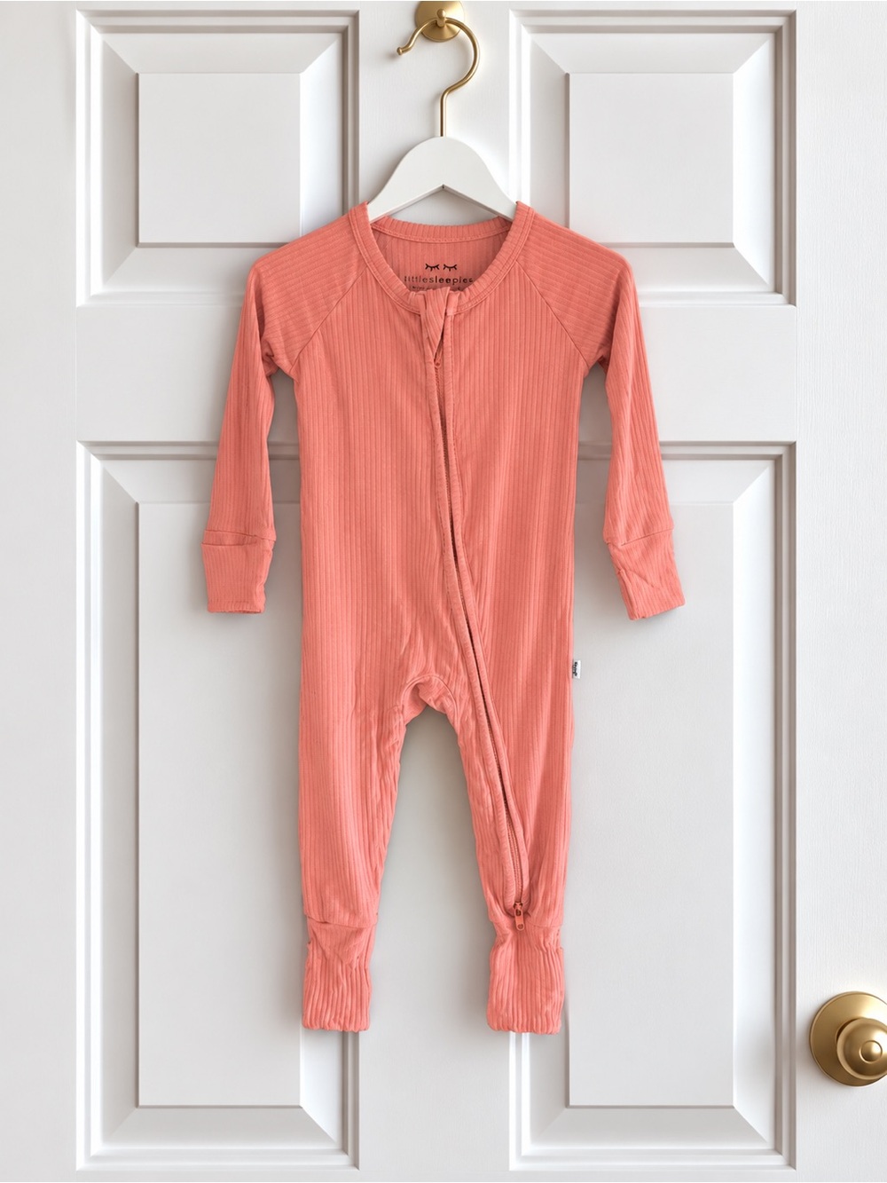 Little Sleepies 0-3M Coral Pink Ribbed Lunaluxe Zippy Bamboo Pajamas